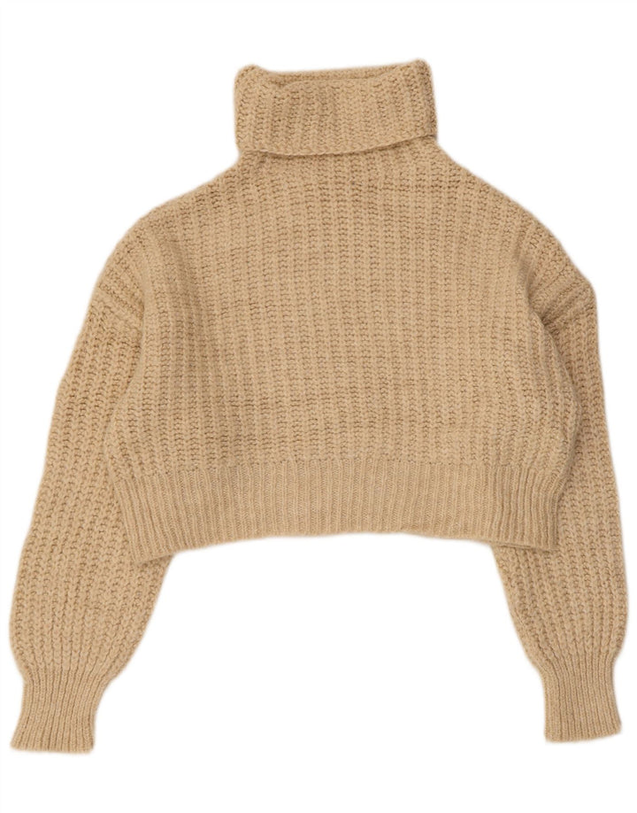 Zara Womens Crop Oversized Roll Neck Jumper Sweater UK 10 Small Beige