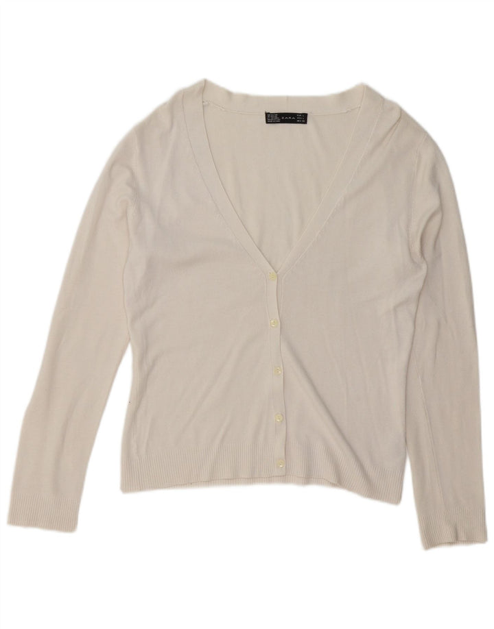 Zara Dame Cardigan Sweater UK 16 Large White Rayon