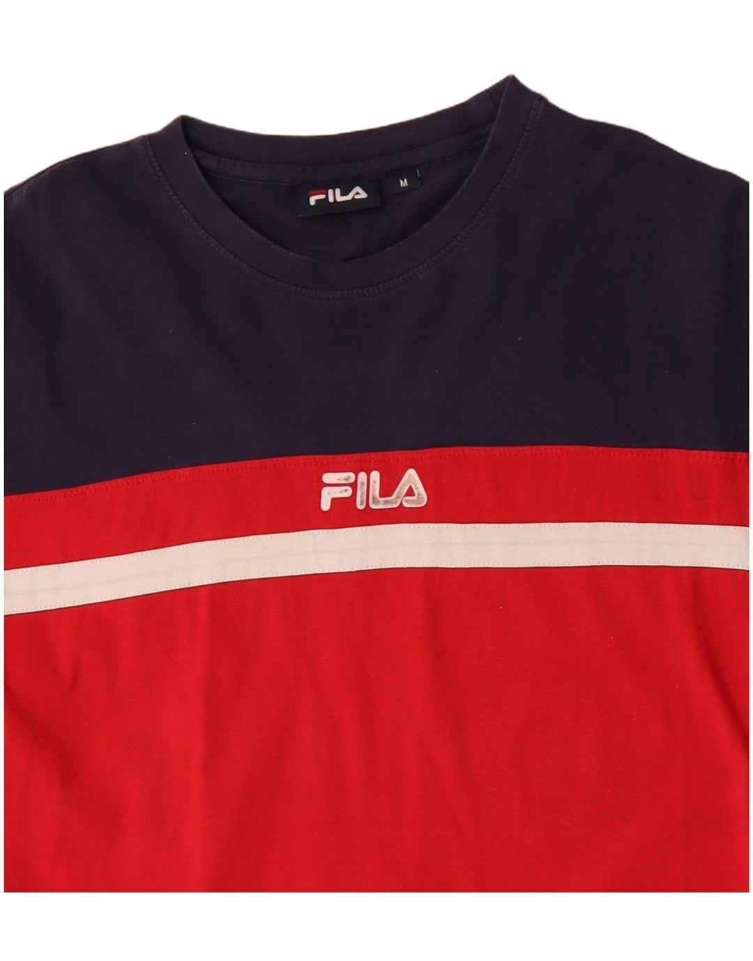 Fila Herre grafisk T-shirt Top Medium Rød Colourblock Bomuld