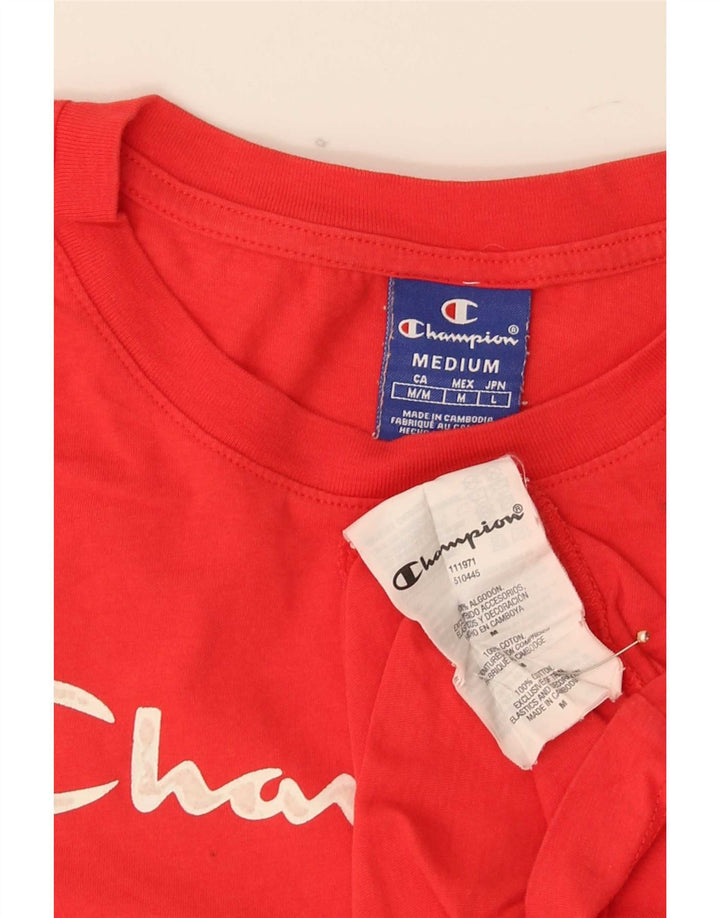 Champion Dame Grafisk T-Shirt Top UK 14 Medium Rød Bomuld