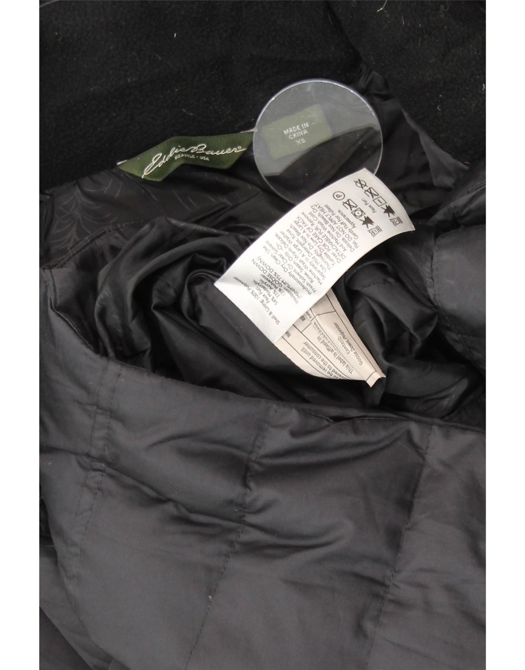 EDDIE BAUER Oversized hættepolstret frakke til kvinder UK 6 XS Sort polyester