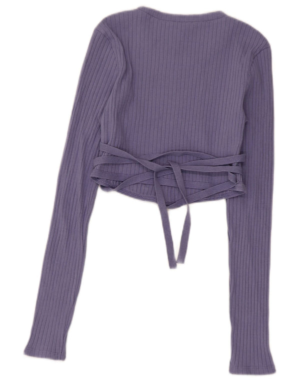 Zara Womens Crop Top Long Sleeve UK 8 Small Purple Cotton