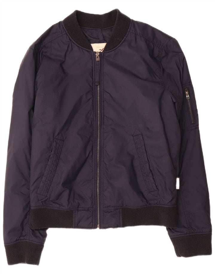 Hollister Herre Bomber Jacket UK 38 Medium Navy Blue Polyester