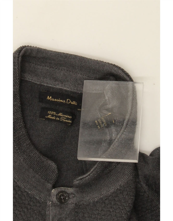 MASSIMO DUTTI Herre Button Neck Jumper Sweater 2XL Grå Merinould