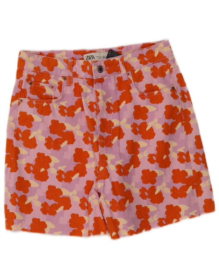 ZARA højtaljede denimshorts til kvinder EU 36 Small W26 Multicolored Floral
