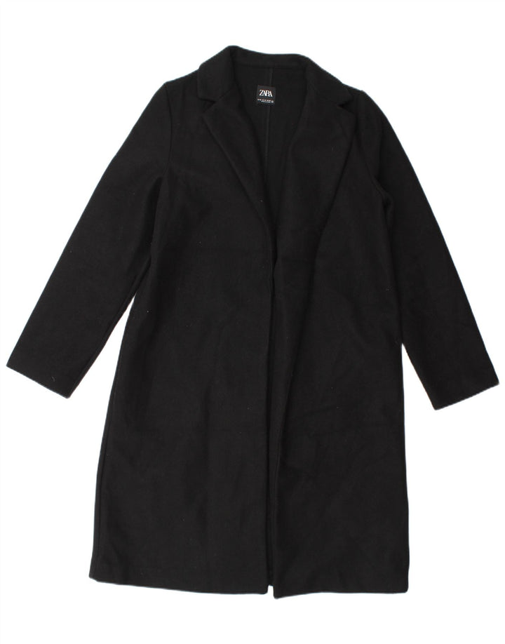 Zara Womens Open Overcoat UK 14 Medium Black Polyester