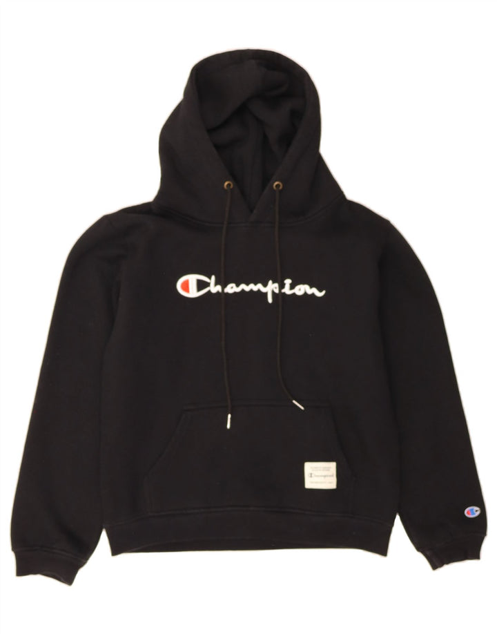 CHAMPION Womens Oversized Graphic Hoodie Jumper UK 10 Small Black Vintage Champion and Second-Hand Champion from Messina Hembry 