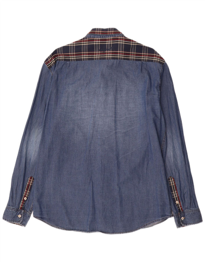 Desigual Herre Regular Fit denimskjorte 2XL Blå Patchwork Bomuld