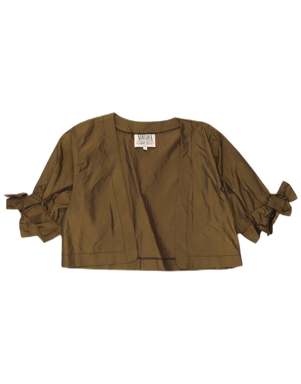 Vintage kvinders 1/2 ærmet Bolero Top UK 14 Medium Khaki Polyester