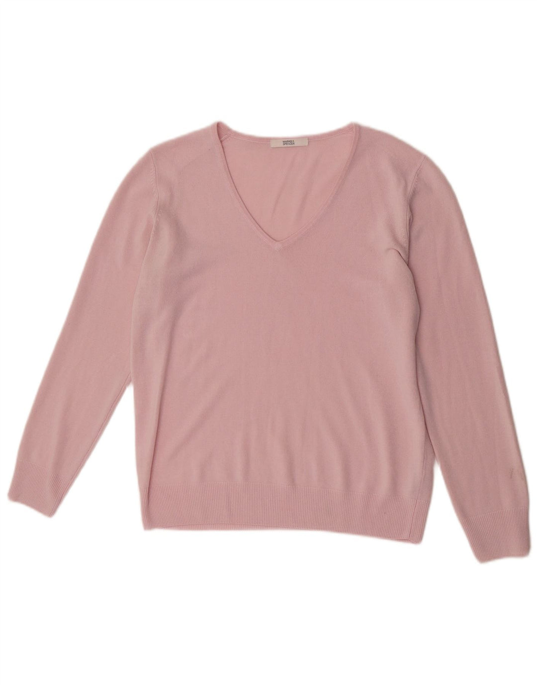 Marks & Spencer Dame V-hals sweater UK 12 Medium Pink Akryl