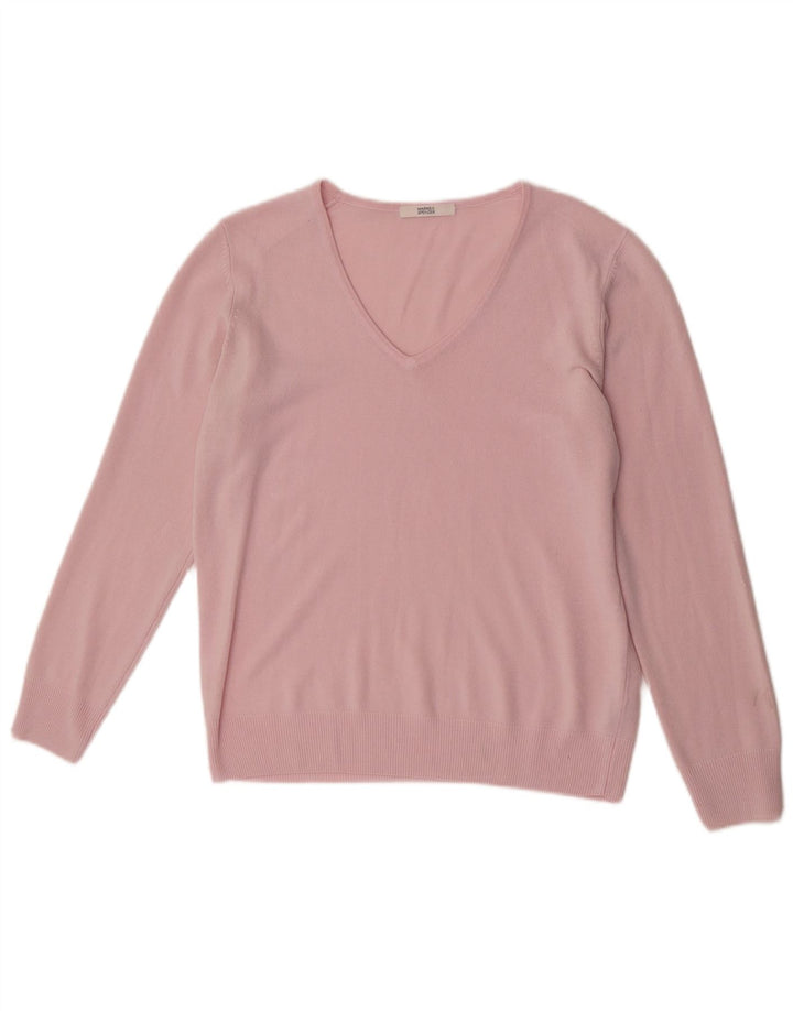 Marks & Spencer Dame V-hals sweater UK 12 Medium Pink Akryl