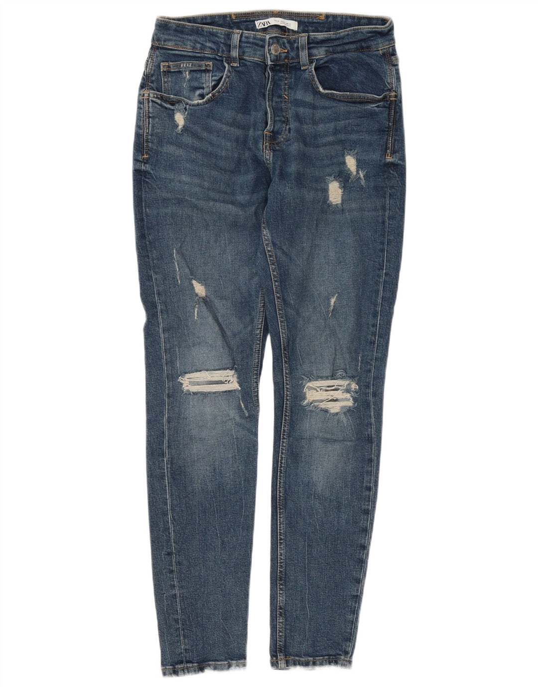 Zara Herre Distressed Skinny Jeans EU 40 Medium W31 L30 Blå