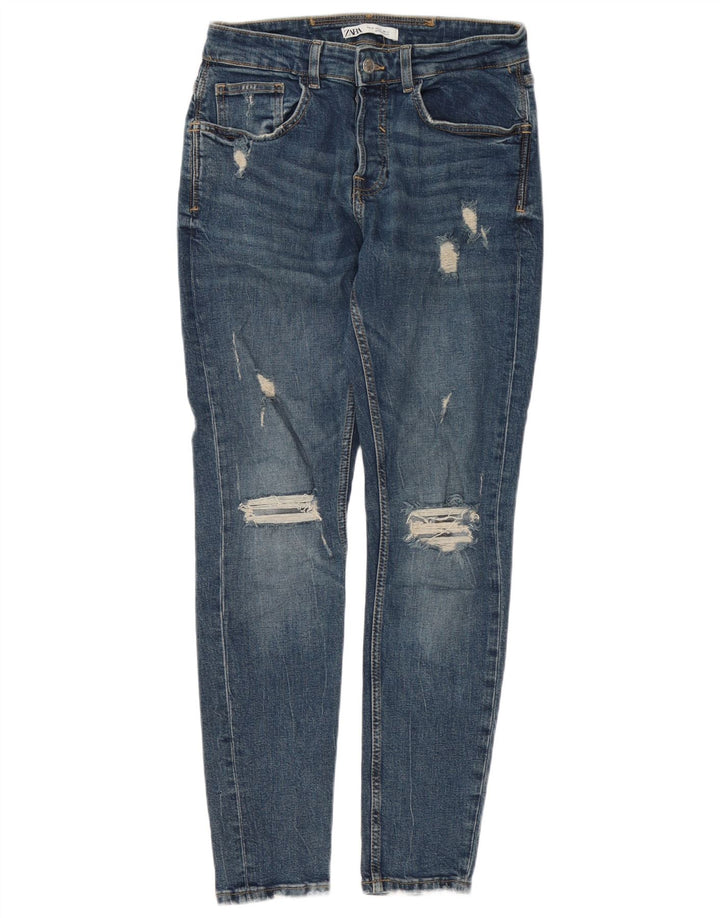 Zara Herre Distressed Skinny Jeans EU 40 Medium W31 L30 Blå