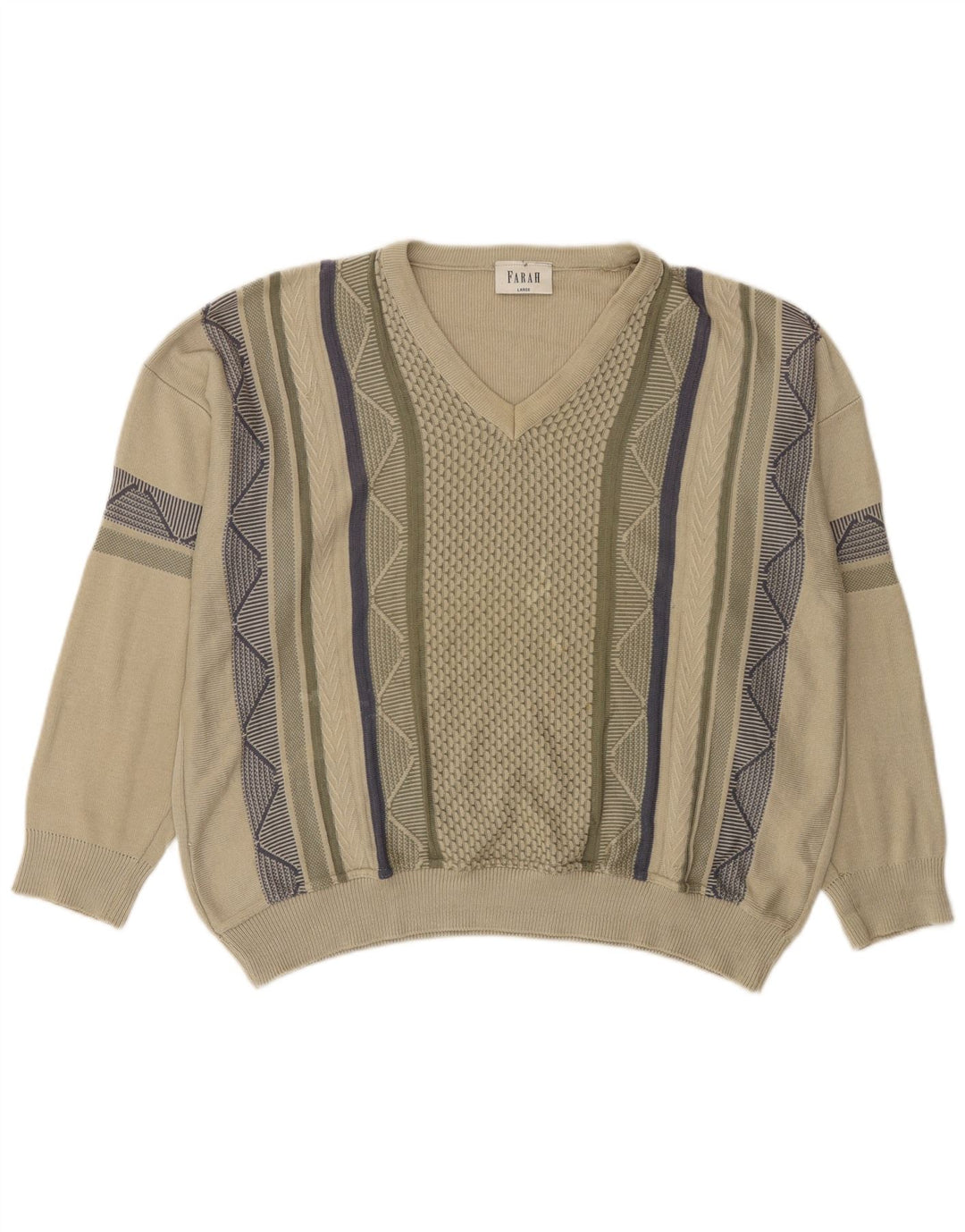 Farah Herre V-hals sweater Stor grøn geometrisk akryl
