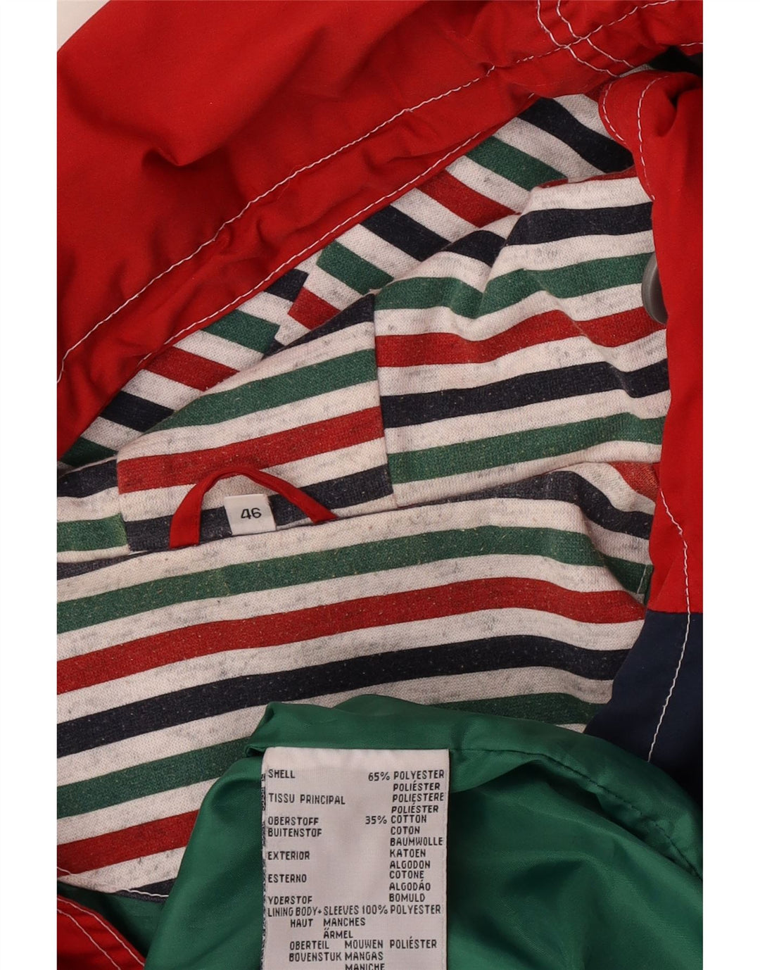 Vintage Dame Hætte Oversized Windbreaker Jacket EU 46 XL Rød Colourblock