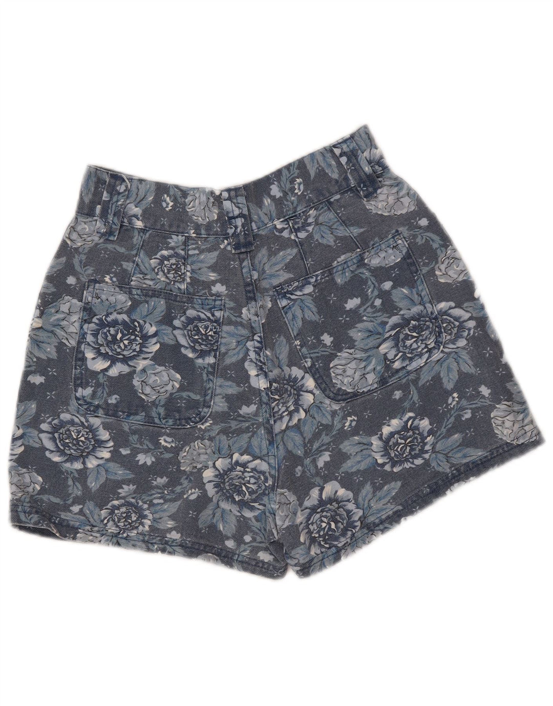 VINTAGE Piger High Waist denimshorts 9-10 år W26 Navy Blue Floral