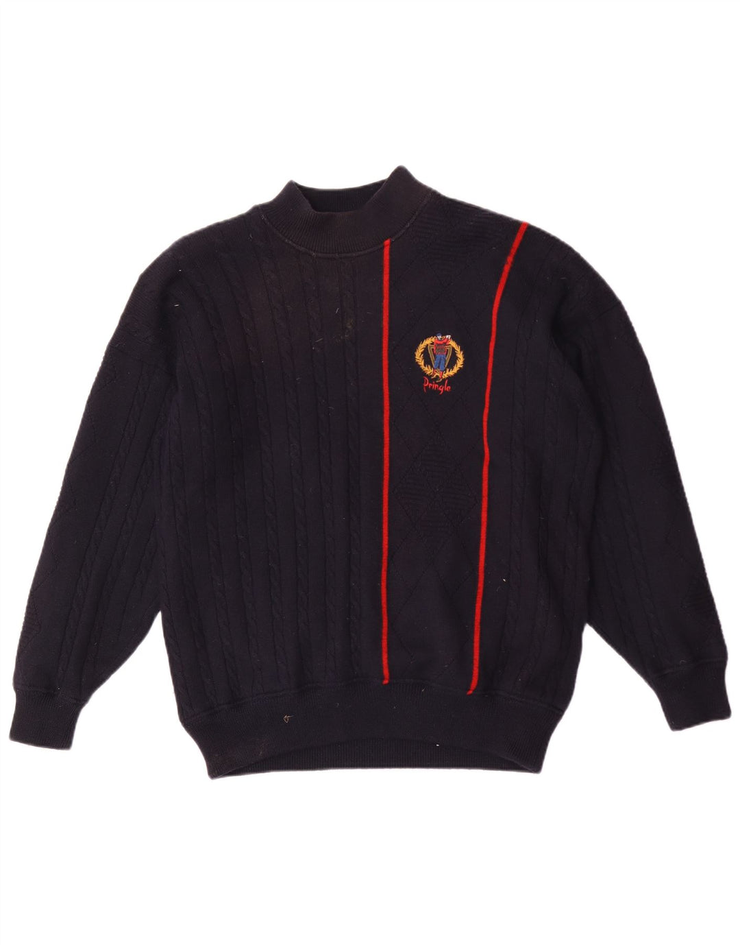 Pringle Herre Turtle Neck Jumper Sweater Stor Marineblå Stribet Uld