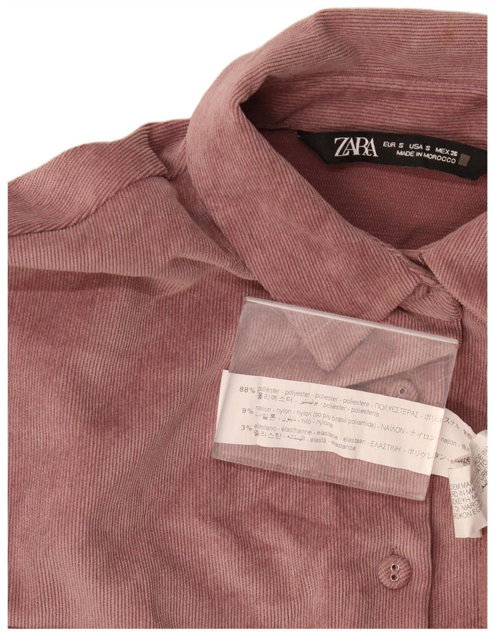Zara Dame Oversized Corduroy Shirt UK 10 Small Pink Polyester