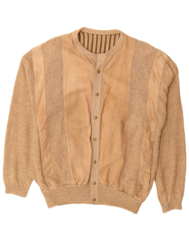 Vintage herre ruskind bomberjakke UK 38 Medium beige stribet læder