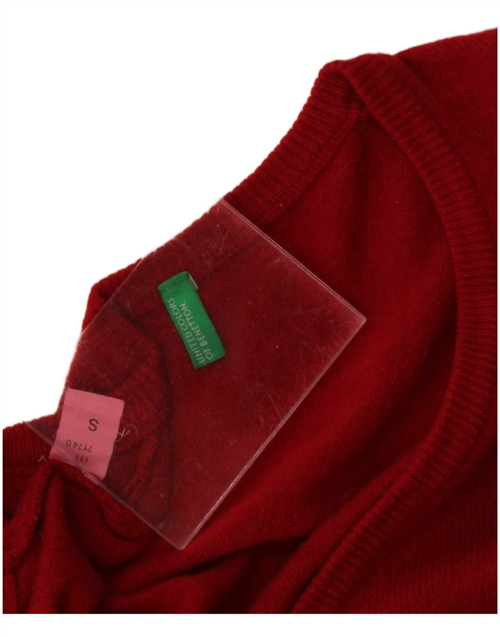 BENETTON Womens V-Neck Jumper Sweater UK 10 Small Red