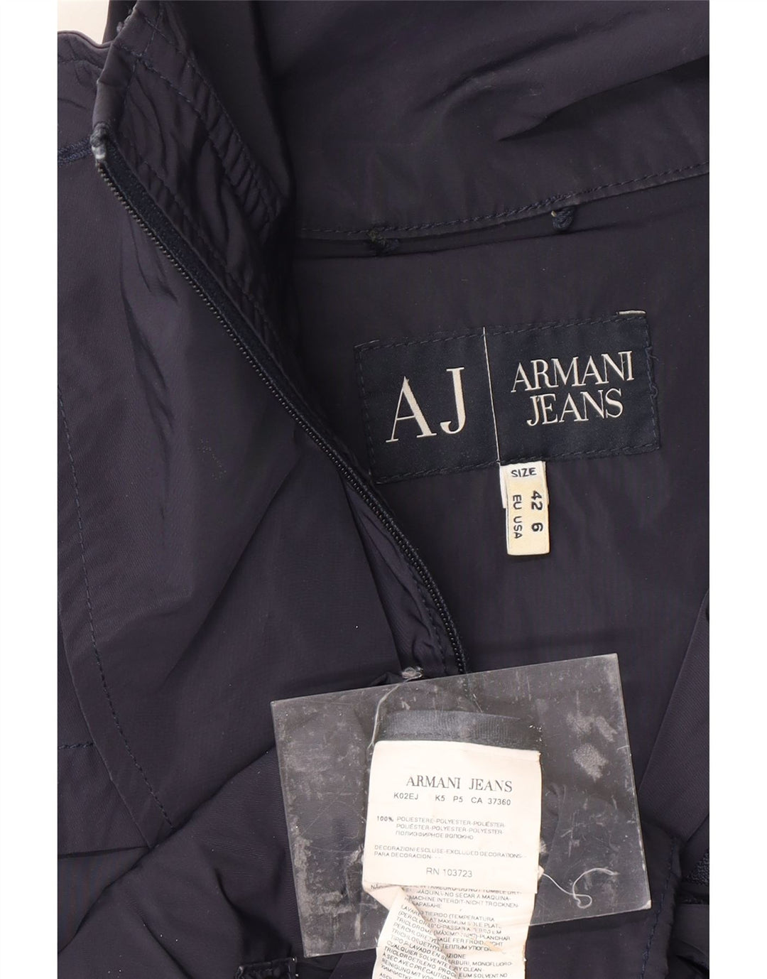 ARMANI JEANS Trench Coat til kvinder US 6 Medium Navy Blue Polyester
