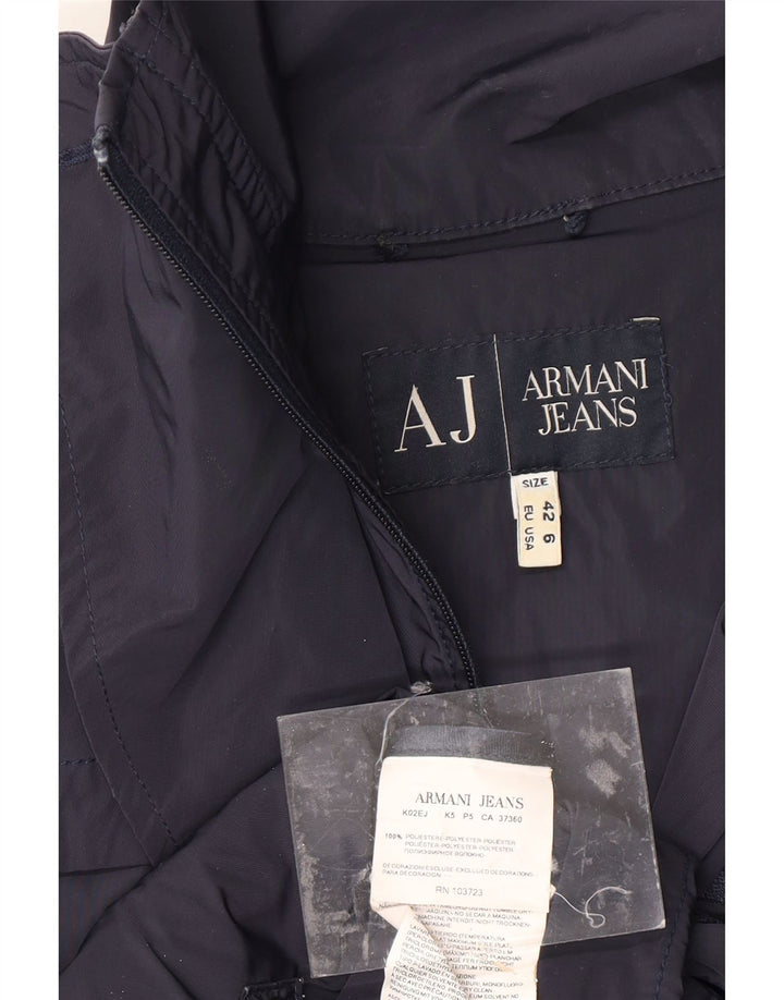 ARMANI JEANS Trench Coat til kvinder US 6 Medium Navy Blue Polyester