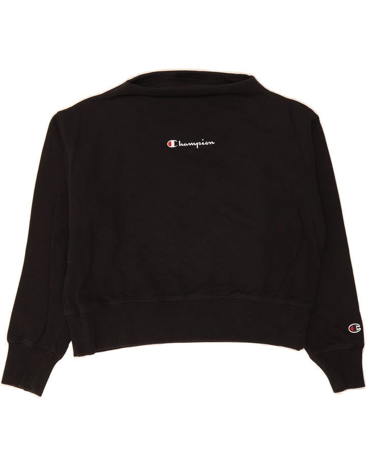 CHAMPION Womens Oversized Crop Sweatshirt Jumper UK 16 Large Black Cotton Vintage Champion and Second-Hand Champion from Messina Hembry 