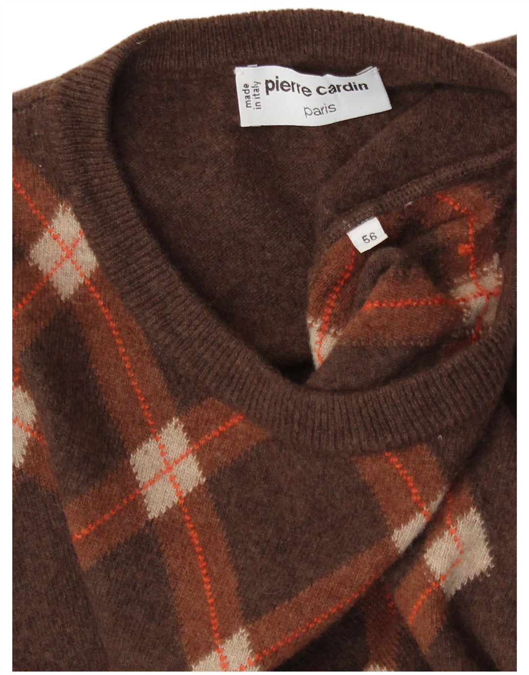 Pierre Cardin Herre Boat Neck Jumper Sweater IT 56 2XL Brun Argyle/Diamant