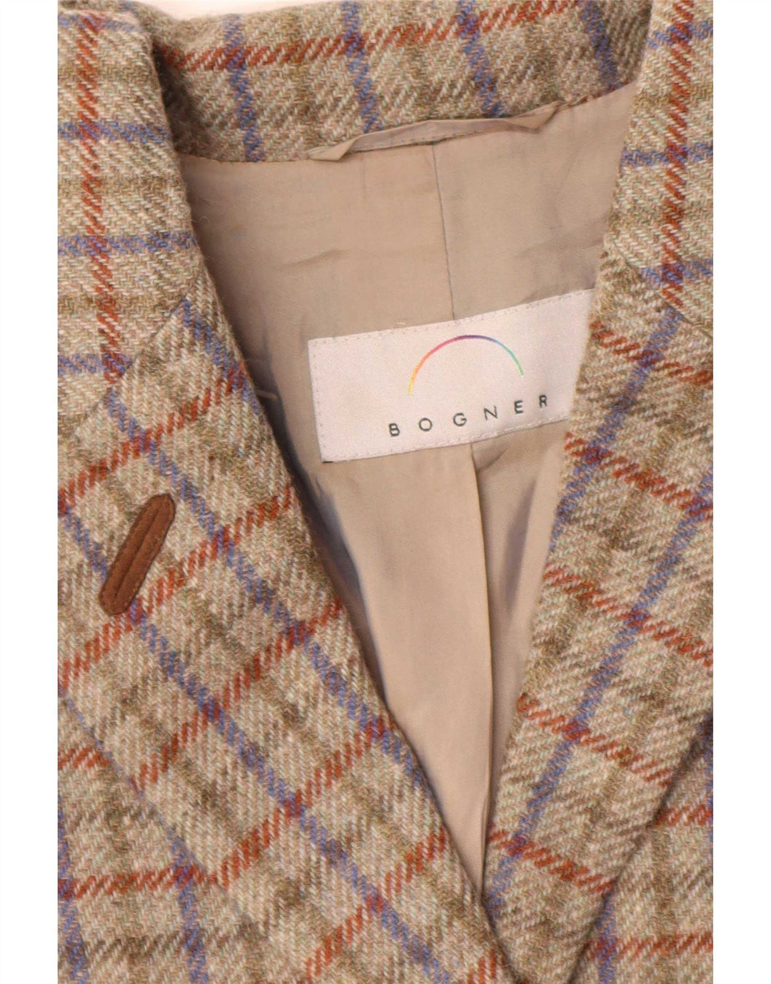 Bogner Dame 3 Button Blazer Jacket UK 14 Large Green Check