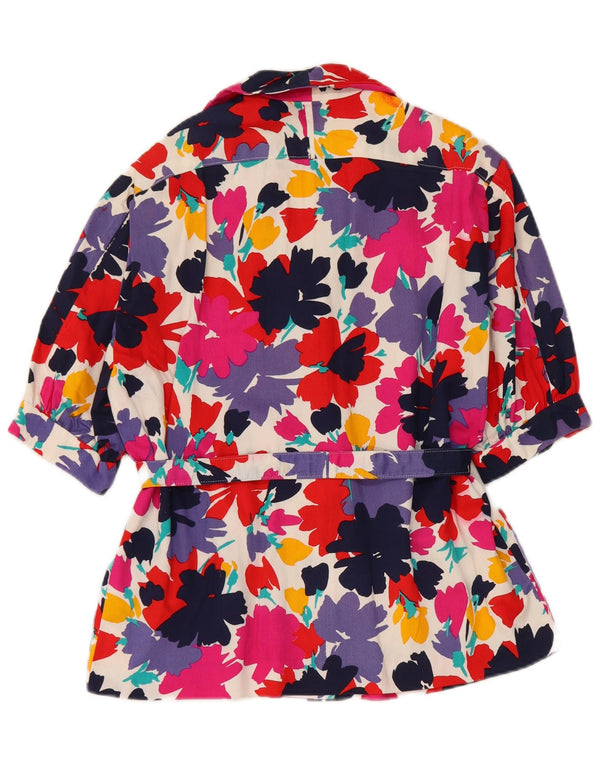 Vintage Kvinders Kortærmet Cardigan Top UK 14 Medium Multicolored Floral
