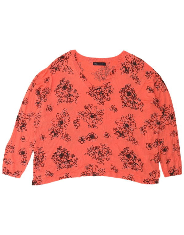 Marks & Spencer Dame V-hals sweater UK 18 XL Pink Blomster Akryl