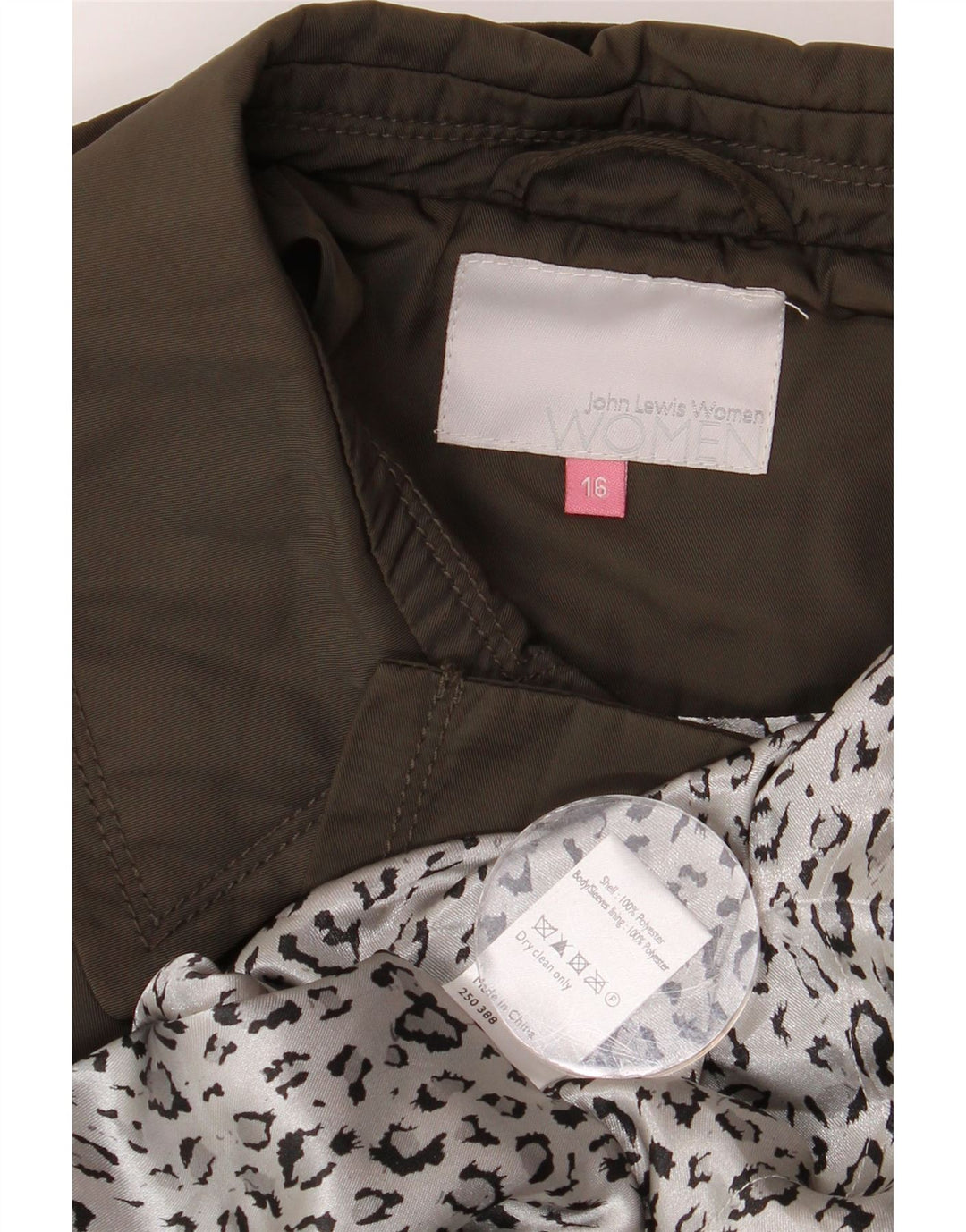 JOHN LEWIS Dame Trench Coat UK 16 Stor Khaki Polyester