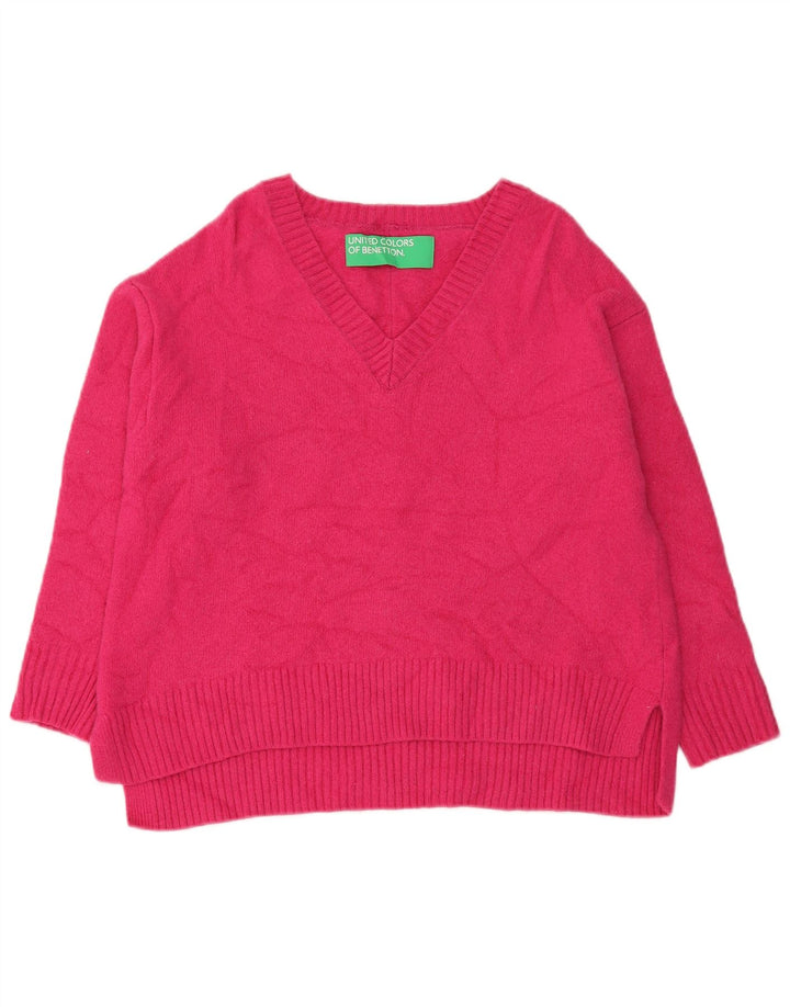 Benetton Dame V-hals sweater UK 16 Large Pink