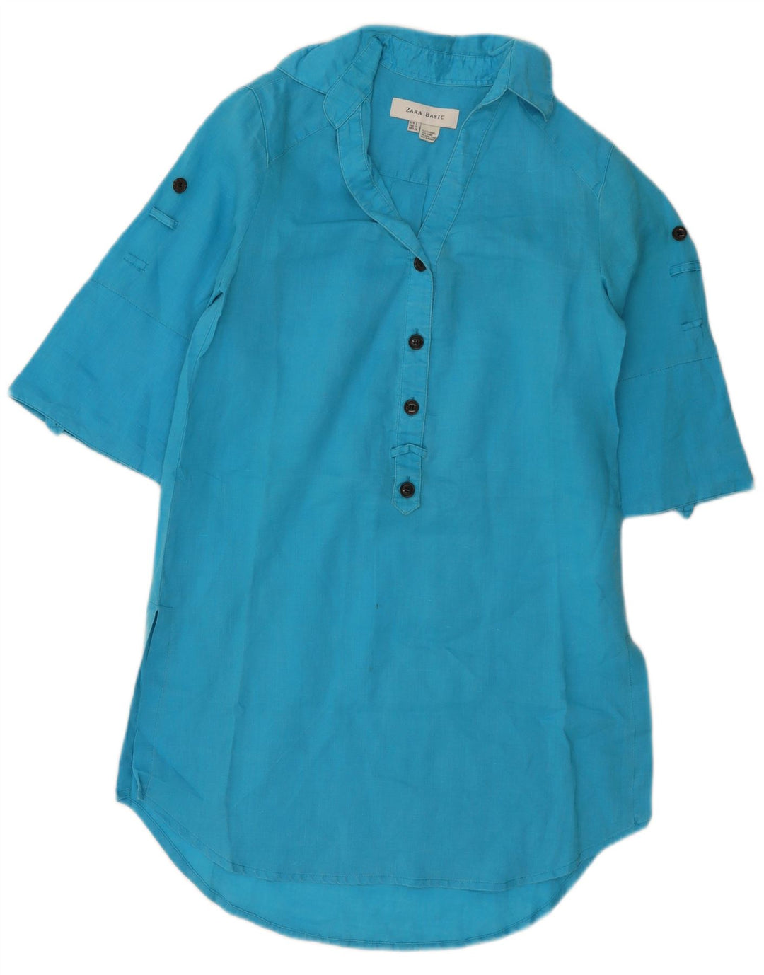 Zara Dame Pullover Shirt Dress UK 10 Small Blue Ramie