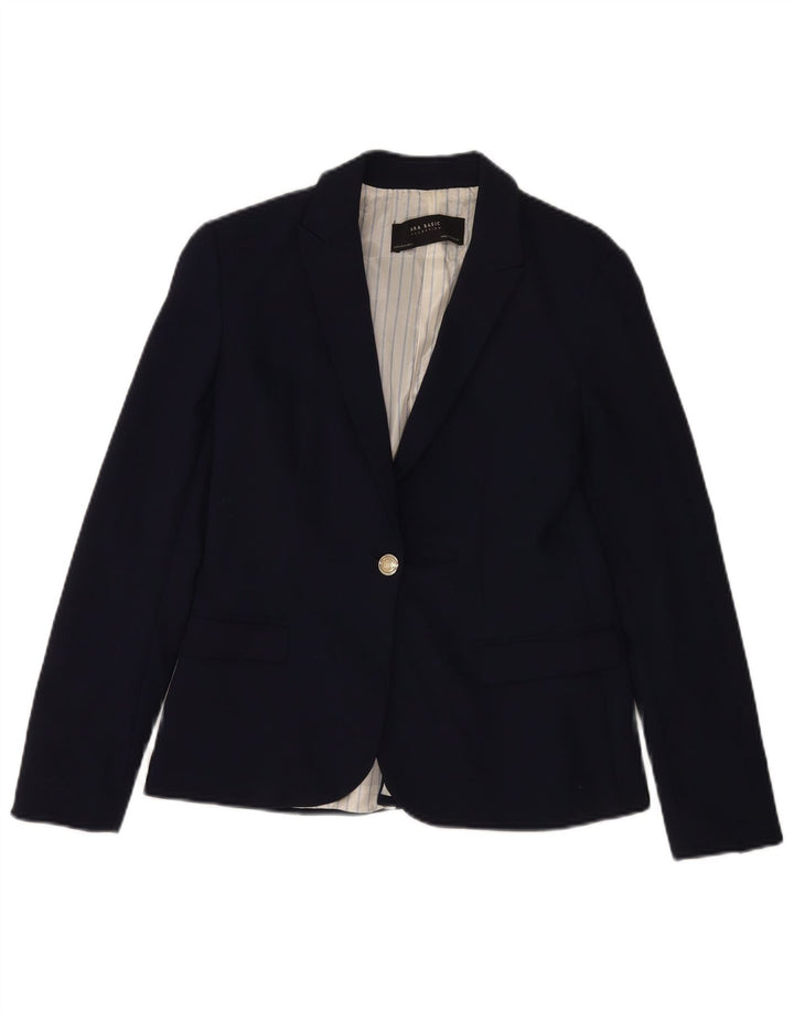 Zara Dame 1 Knap Blazer Jacket UK 12 Medium Navy Blue Bomuld