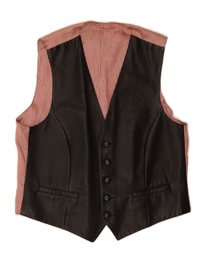 VINTAGE Mens Leather Waistcoat Large Black Gingham Vintage Vintage and Second-Hand Vintage from Messina Hembry 
