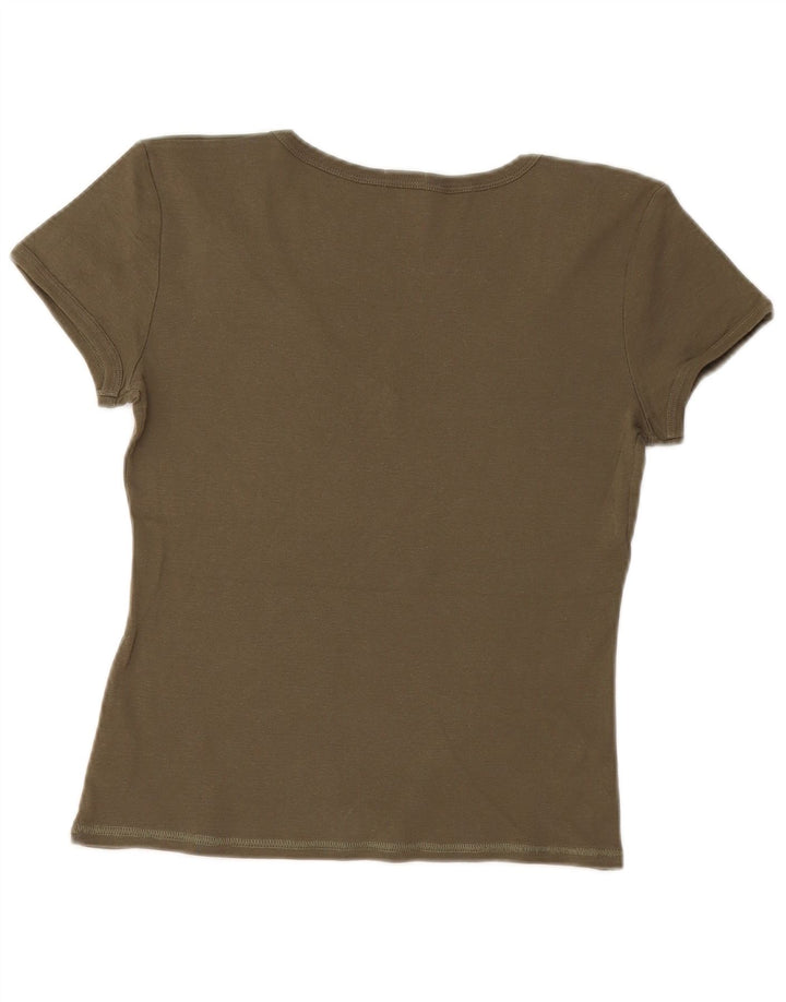 Playlife Dame Crop T-Shirt Top UK 12 Medium Khaki Bomuld