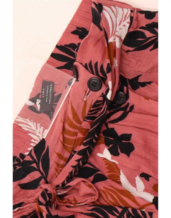 Zara Womens Flared Skirt Small W26 Pink Floral