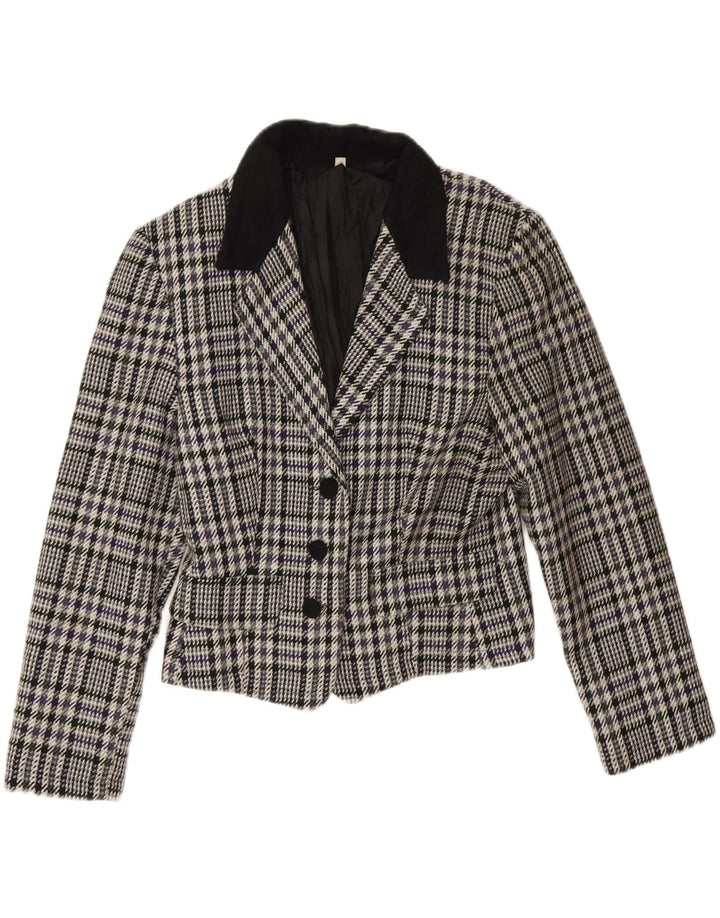Vintage dame 3-knaps blazerjakke IT 44 Medium Grey Houndstooth Uld