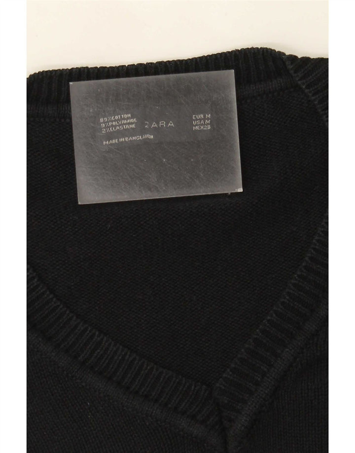 Zara Dame V-hals sweater UK 12 Medium Sort Bomuld