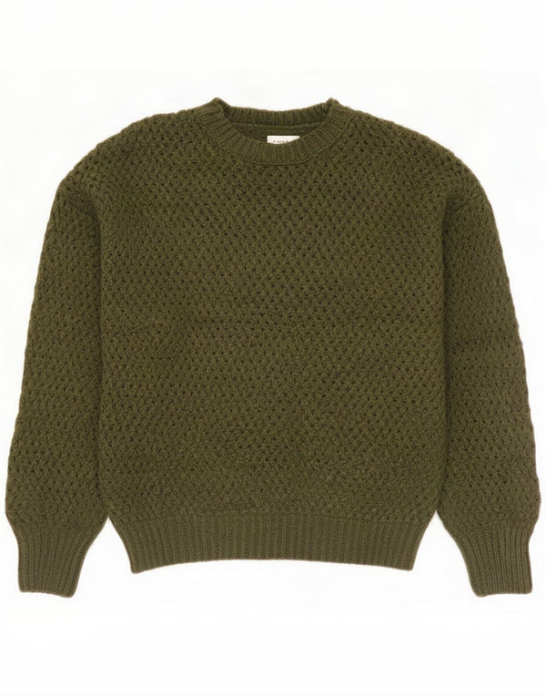 Topshop oversized hæklet sweater med rund hals til kvinder UK 10 Small Khaki