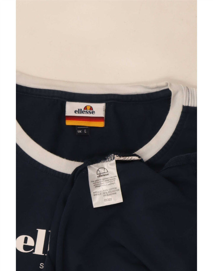 Ellesse Herre Grafisk Top Langærmet Stor Marineblå Colourblock Bomuld