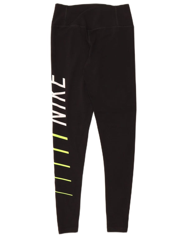 Nike Dame Dri Fit Grafiske Leggings UK 4 XS Sort Bomuld