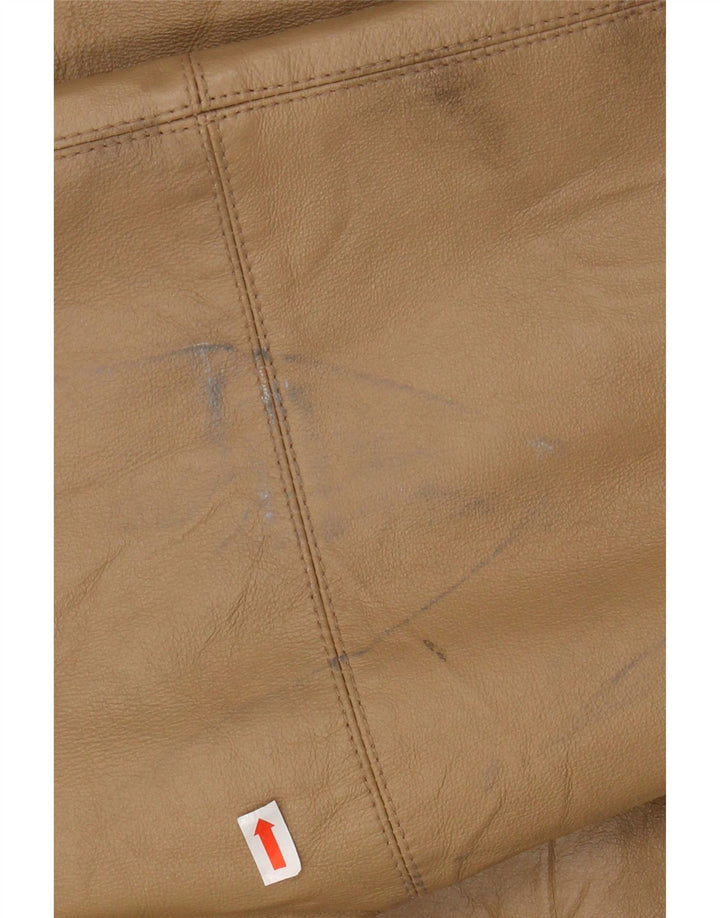 VINTAGE Oversized læderfrakke med hætte til kvinder IT 46 Stort brunt læder