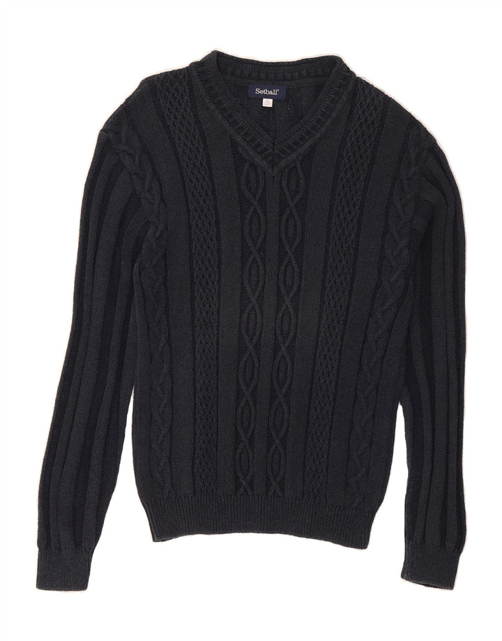 SETBALL Mens V-Neck Jumper Sweater IT 52 Large Navy Blue Vintage Setball and Second-Hand Setball from Messina Hembry 