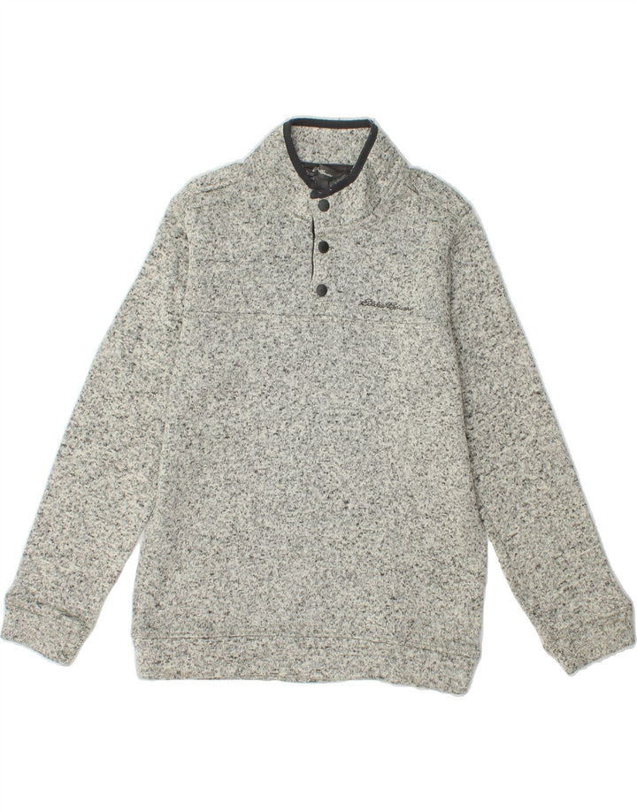 EDDIE BAUER Mens Button Neck Sweatshirt Jumper Small Grey Polyester Vintage Eddie Bauer and Second-Hand Eddie Bauer from Messina Hembry 