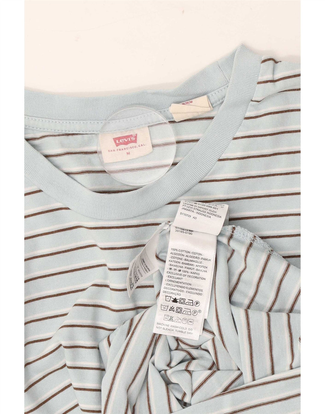 Levi's Dame T-Shirt Top UK 14 Mellem blå stribet bomuld