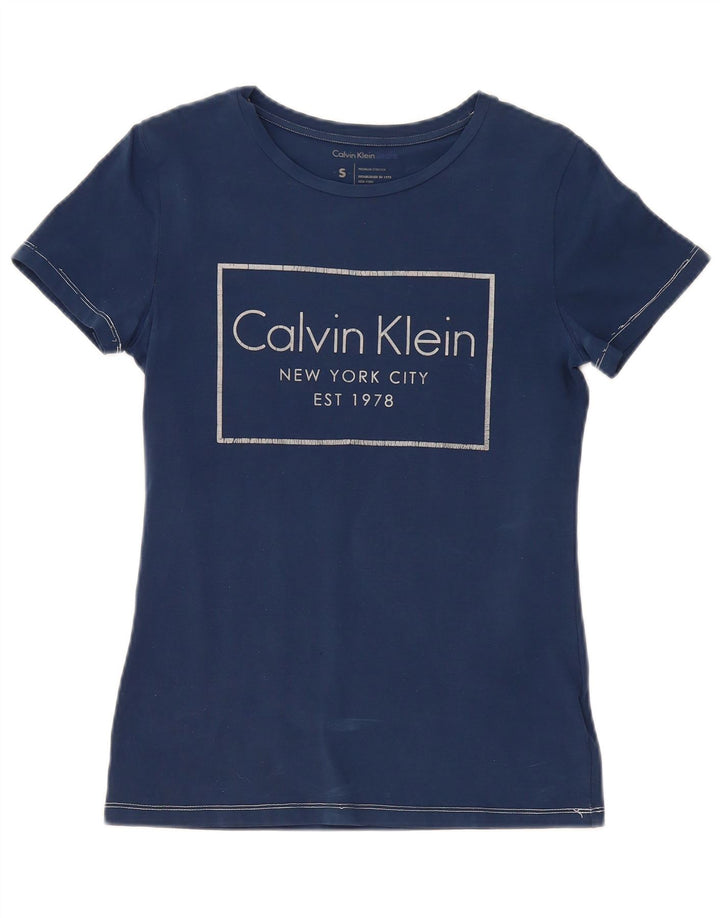 CALVIN KLEIN JEANS Grafisk T-shirt top til kvinder DK 10 Lille marineblå bomuld