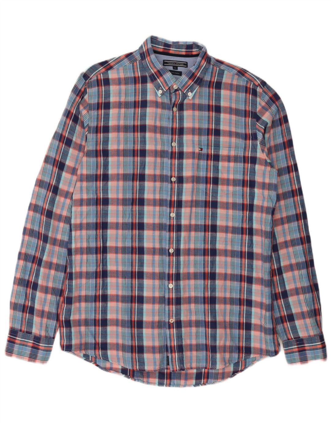 Tommy Hilfiger herreskjorte XL blå ternet linned