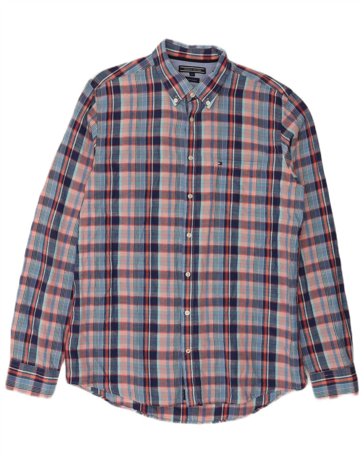 Tommy Hilfiger herreskjorte XL blå ternet linned
